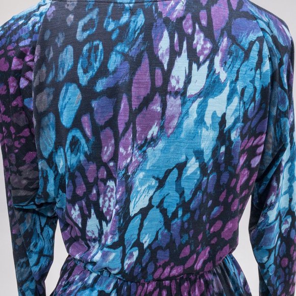 Vintage Y2K S Watercolor Print Stretchy Blouson Long-sleeved Dress - Picture 2 of 11